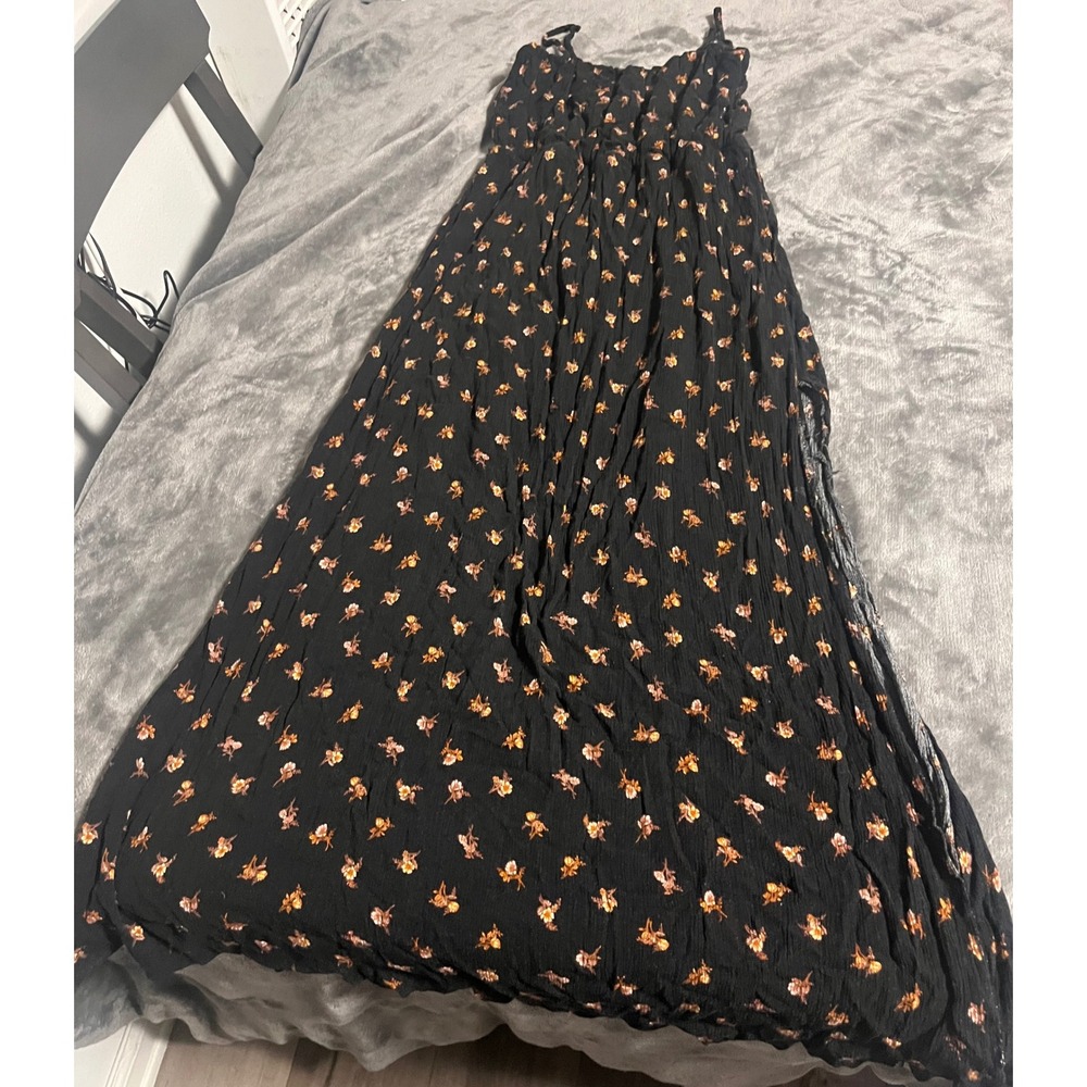 Hesperus Black Floral Smocked Maxi Dress Adjustable Straps Size Medium